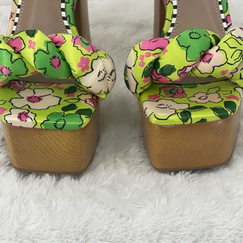 BETSEY JOHNSON KANDEE WOMENS SIZE 10 M Floral Platform Heels - Green and Pink - Picture 5 of 10